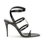 Saint Laurent Black Calf Leather Bos Taurus Stiletto Heel Sandals