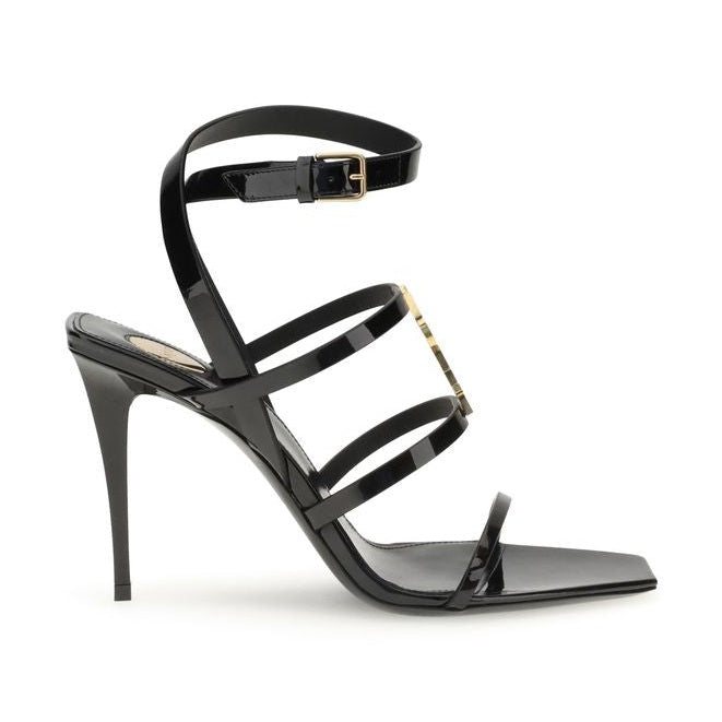 Saint Laurent Black Calf Leather Bos Taurus Stiletto Heel Sandals