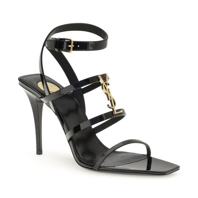 Saint Laurent Black Calf Leather Bos Taurus Stiletto Heel Sandals
