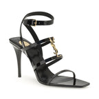 Saint Laurent Black Calf Leather Bos Taurus Stiletto Heel Sandals