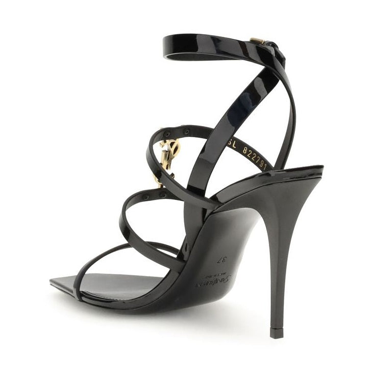 Saint Laurent Black Calf Leather Bos Taurus Stiletto Heel Sandals