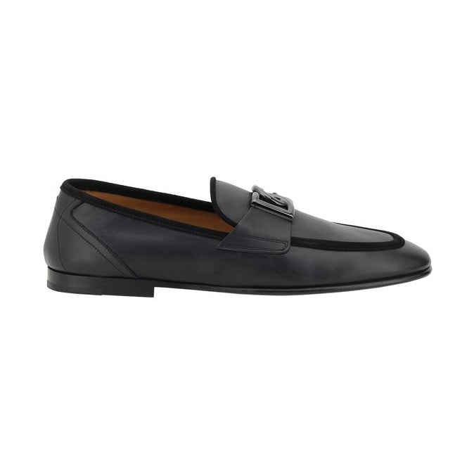 Dolce & Gabbana Black Calf Leather Bos Taurus Slip-On Loafers