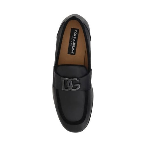 Dolce & Gabbana Black Calf Leather Bos Taurus Slip-On Loafers