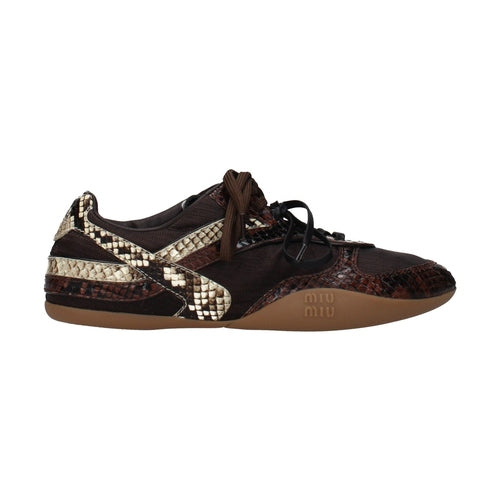 Miu Miu Brown Fabric Low Top Sneakers