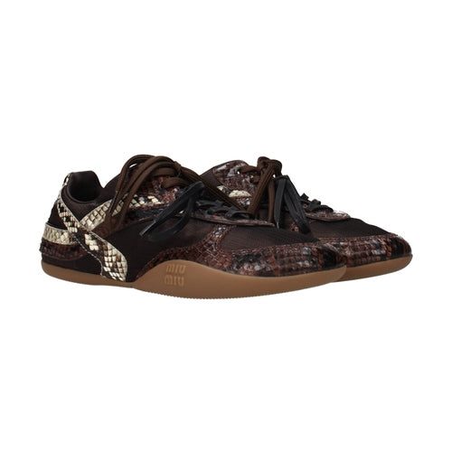 Miu Miu Brown Fabric Low Top Sneakers