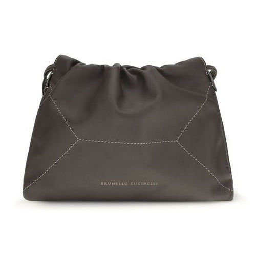 Brunello Cucinelli Brown Calf Leather Bos Taurus Shoulder Bag