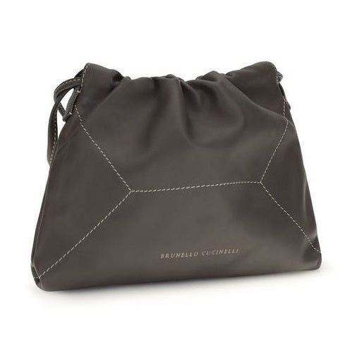Brunello Cucinelli Brown Calf Leather Bos Taurus Shoulder Bag