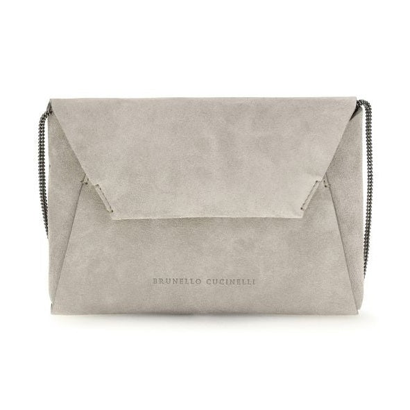 Brunello Cucinelli Gray Calf Leather Bos Taurus Shoulder Bag