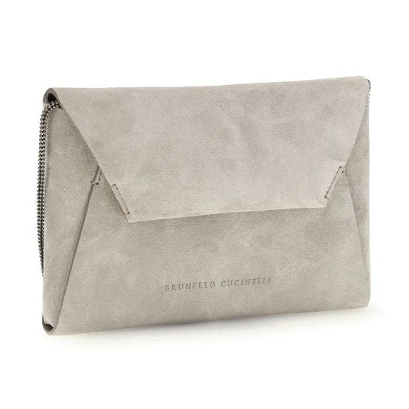 Brunello Cucinelli Gray Calf Leather Bos Taurus Shoulder Bag