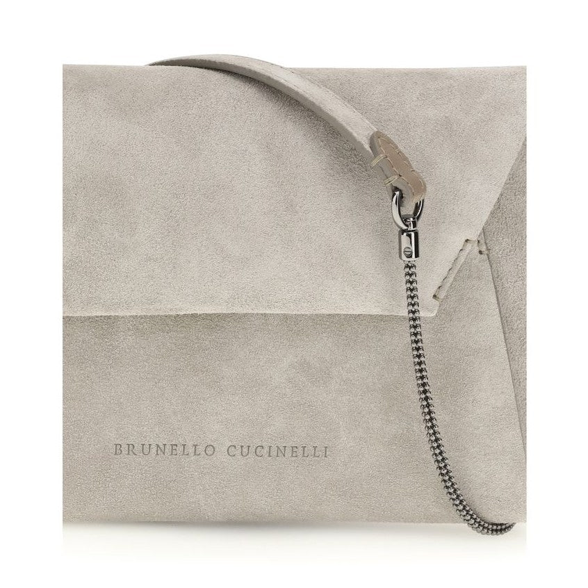 Brunello Cucinelli Gray Calf Leather Bos Taurus Shoulder Bag