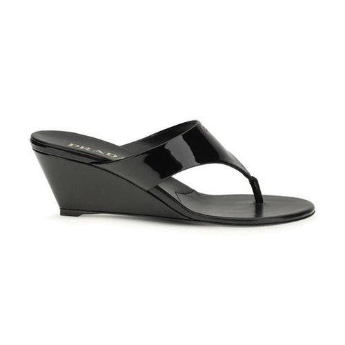 Prada Black Calf Leather Bos Taurus Wedge Sandals