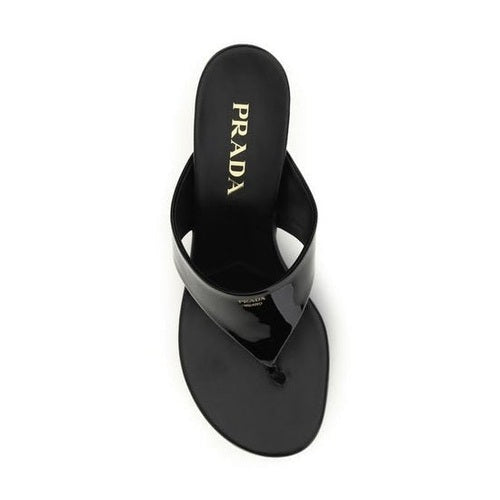 Prada Black Calf Leather Bos Taurus Wedge Sandals