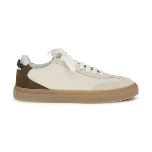 Brunello Cucinelli Beige Calf Leather Bos Taurus Low Top Sneakers