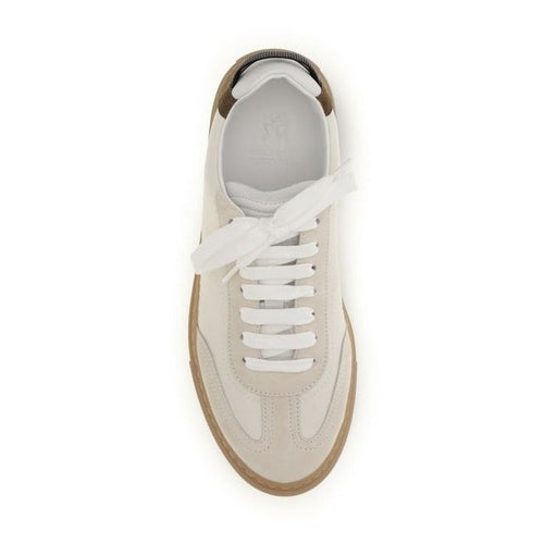 Brunello Cucinelli Beige Calf Leather Bos Taurus Low Top Sneakers