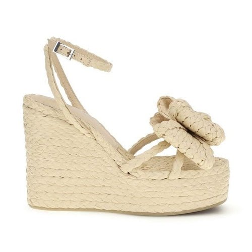 MACH & MACH Beige Raffia Wedge Sandals