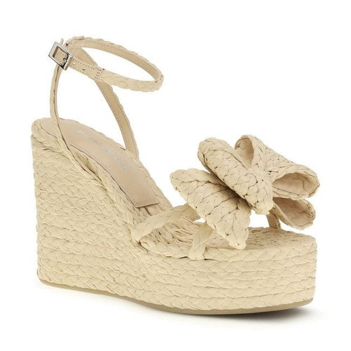 MACH & MACH Beige Raffia Wedge Sandals