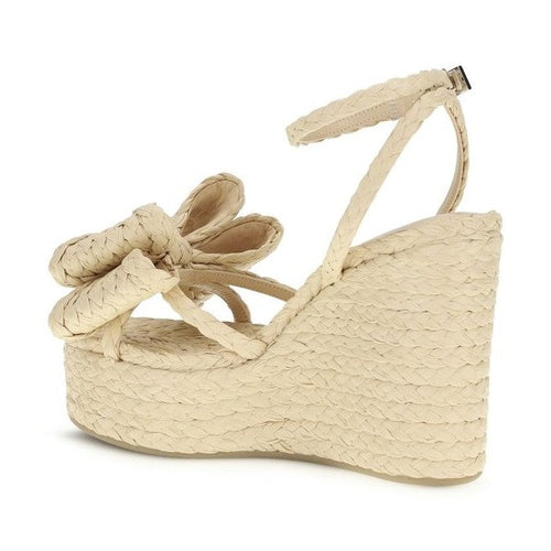 MACH & MACH Beige Raffia Wedge Sandals