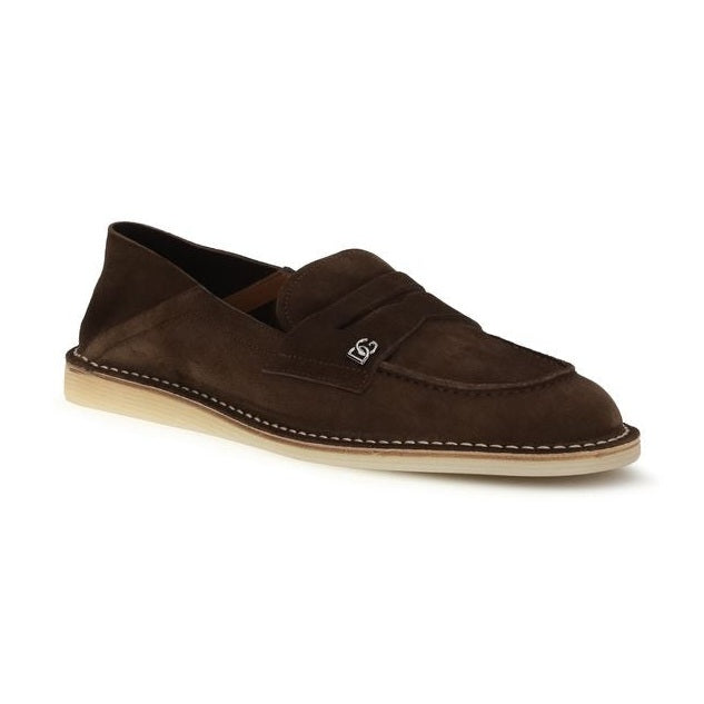 Dolce & Gabbana Brown Calf Leather Bos Taurus Slip-On Loafers