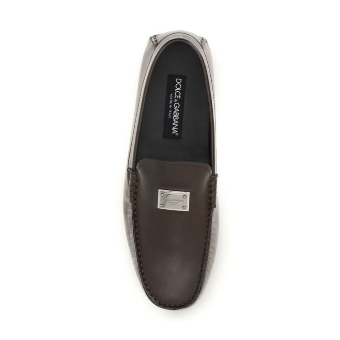 Dolce & Gabbana Black Calf Leather Bos Taurus Slip-On Loafers