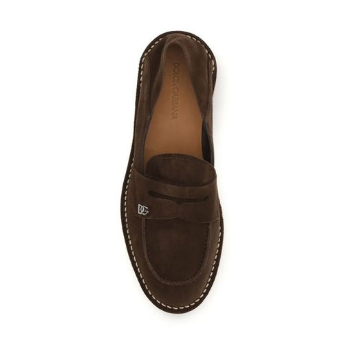 Dolce & Gabbana Brown Calf Leather Bos Taurus Slip-On Loafers