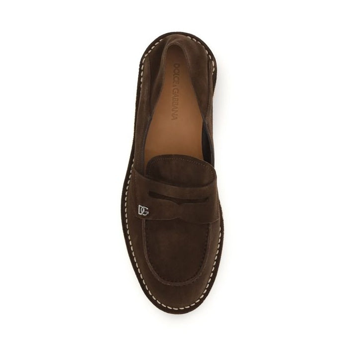 Dolce & Gabbana Brown Calf Leather Bos Taurus Slip-On Loafers