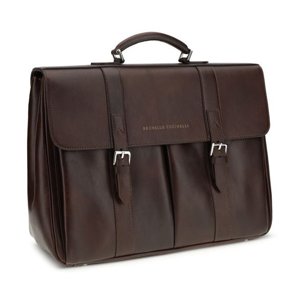 Brunello Cucinelli Bordeaux Calf Leather Bos Taurus Luggage And Travel