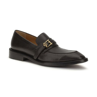 Versace Black Calf Leather Bos Taurus Slip-On Loafers