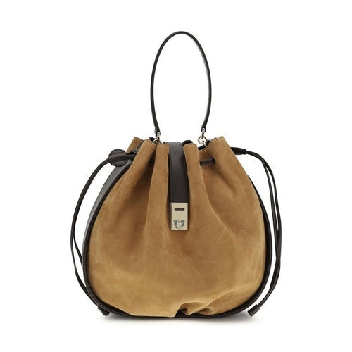 Ferragamo Brown Calf Leather Bos Taurus Backet Bag