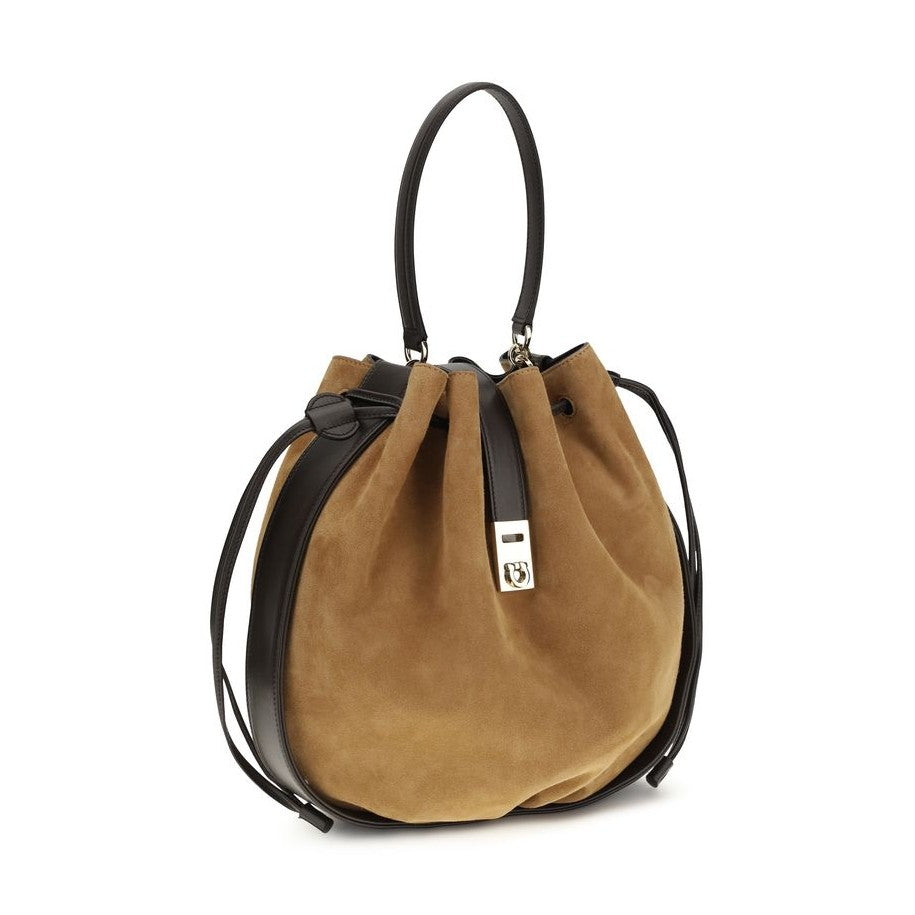 Ferragamo Brown Calf Leather Bos Taurus Backet Bag