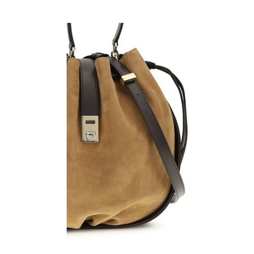 Ferragamo Brown Calf Leather Bos Taurus Backet Bag