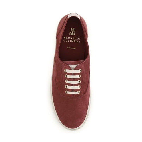 Brunello Cucinelli Bordeaux Calf Leather Bos Taurus Low Top Sneakers