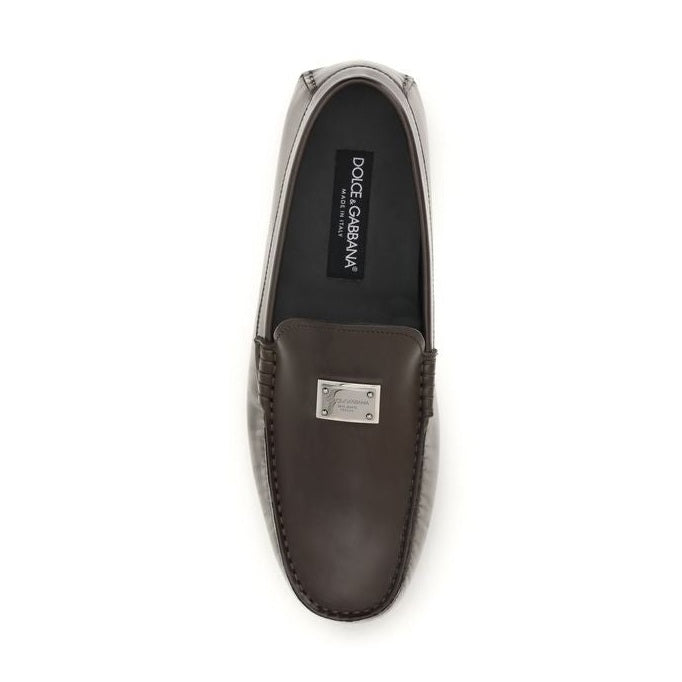 Dolce & Gabbana Brown Calf Leather Bos Taurus Slip-On Loafers