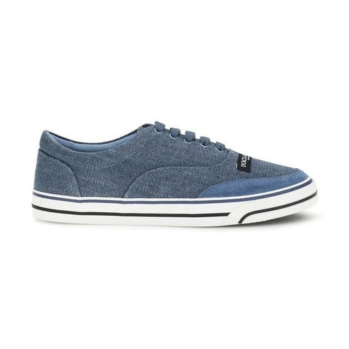 Dolce & Gabbana Blue Linen Low Top Sneakers