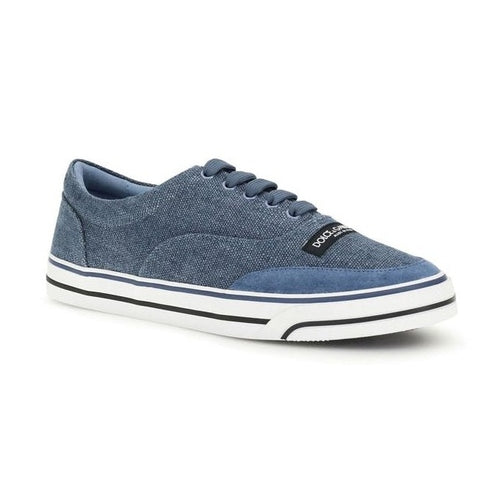 Dolce & Gabbana Blue Linen Low Top Sneakers