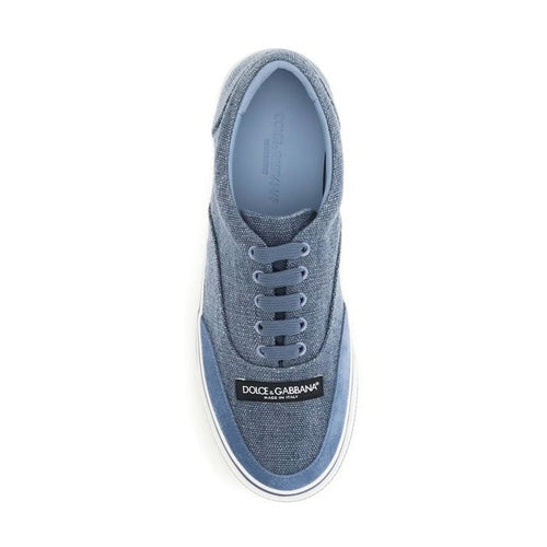 Dolce & Gabbana Blue Linen Low Top Sneakers