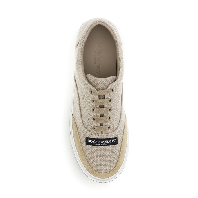 Dolce & Gabbana Beige Linen Low Top Sneakers