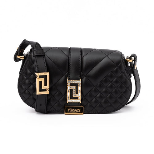Versace Black Leather Quilted Shoulder Strap Bag