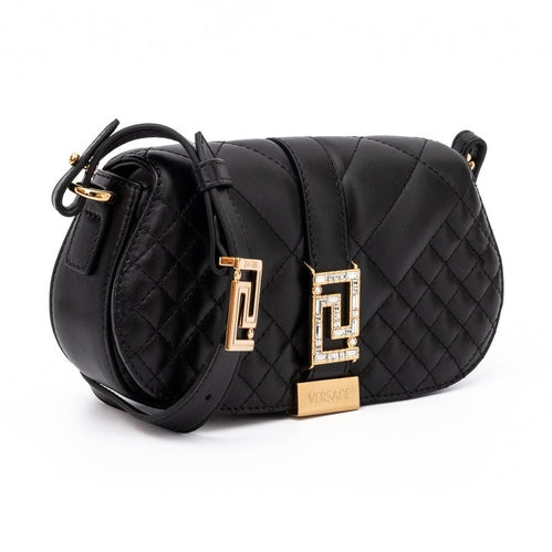 Versace Black Leather Quilted Shoulder Strap Bag