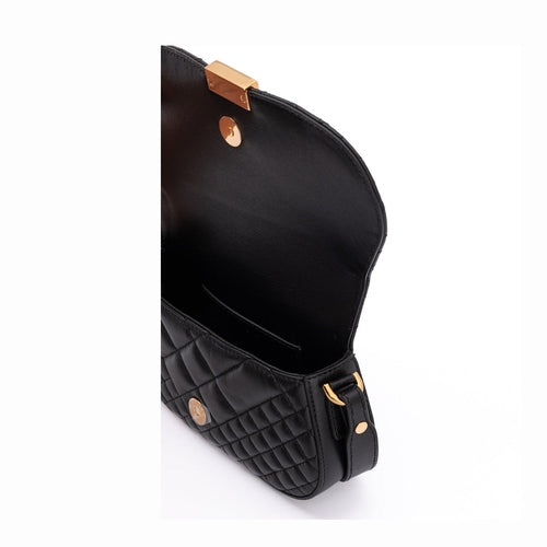 Versace Black Leather Quilted Shoulder Strap Bag