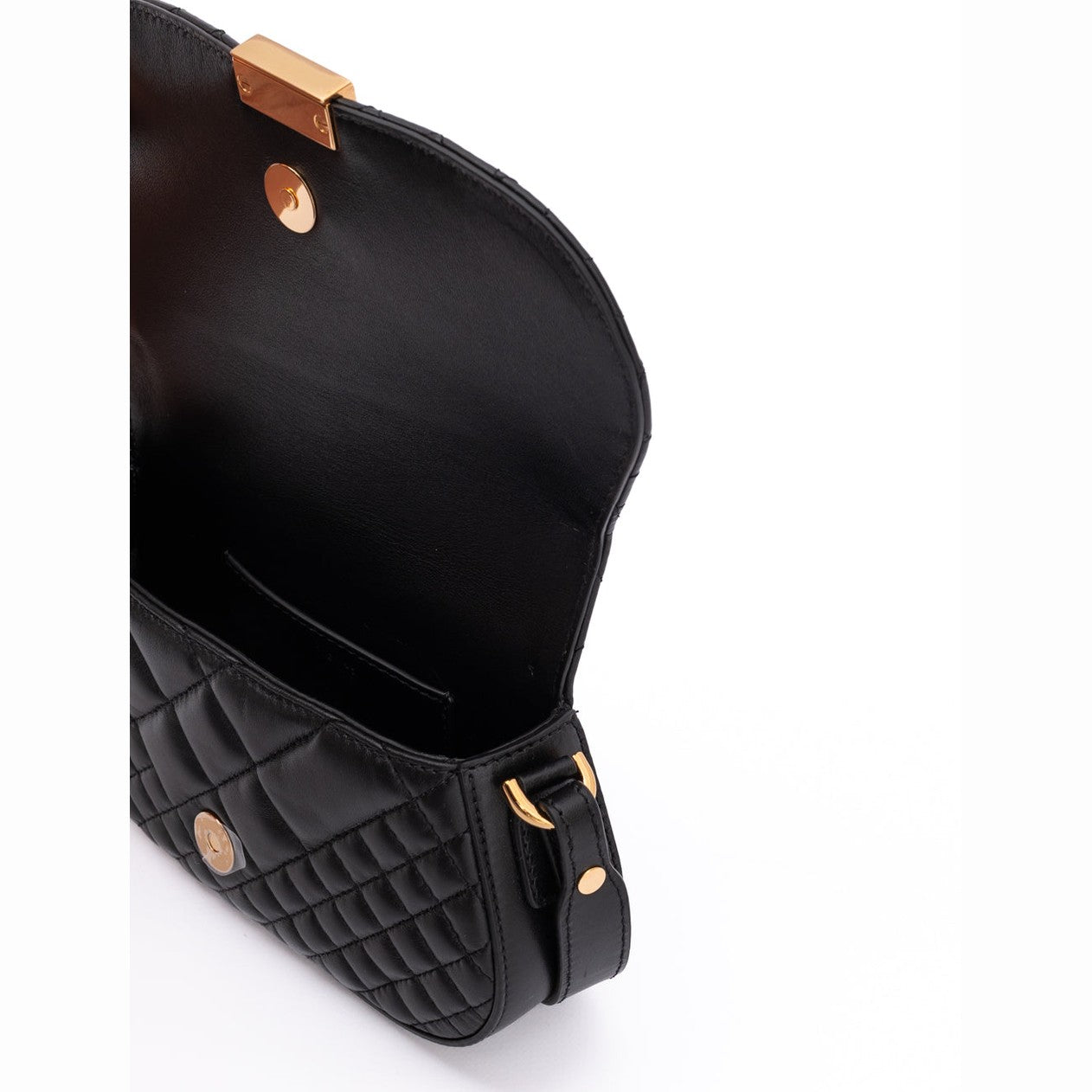 Versace Black Leather Quilted Shoulder Strap Bag