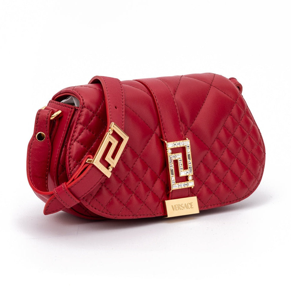 Versace Red Leather Quilted Shoulder Strap Bag