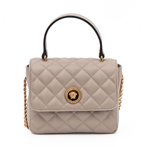 Versace Taupe Quilted Leather Handbag