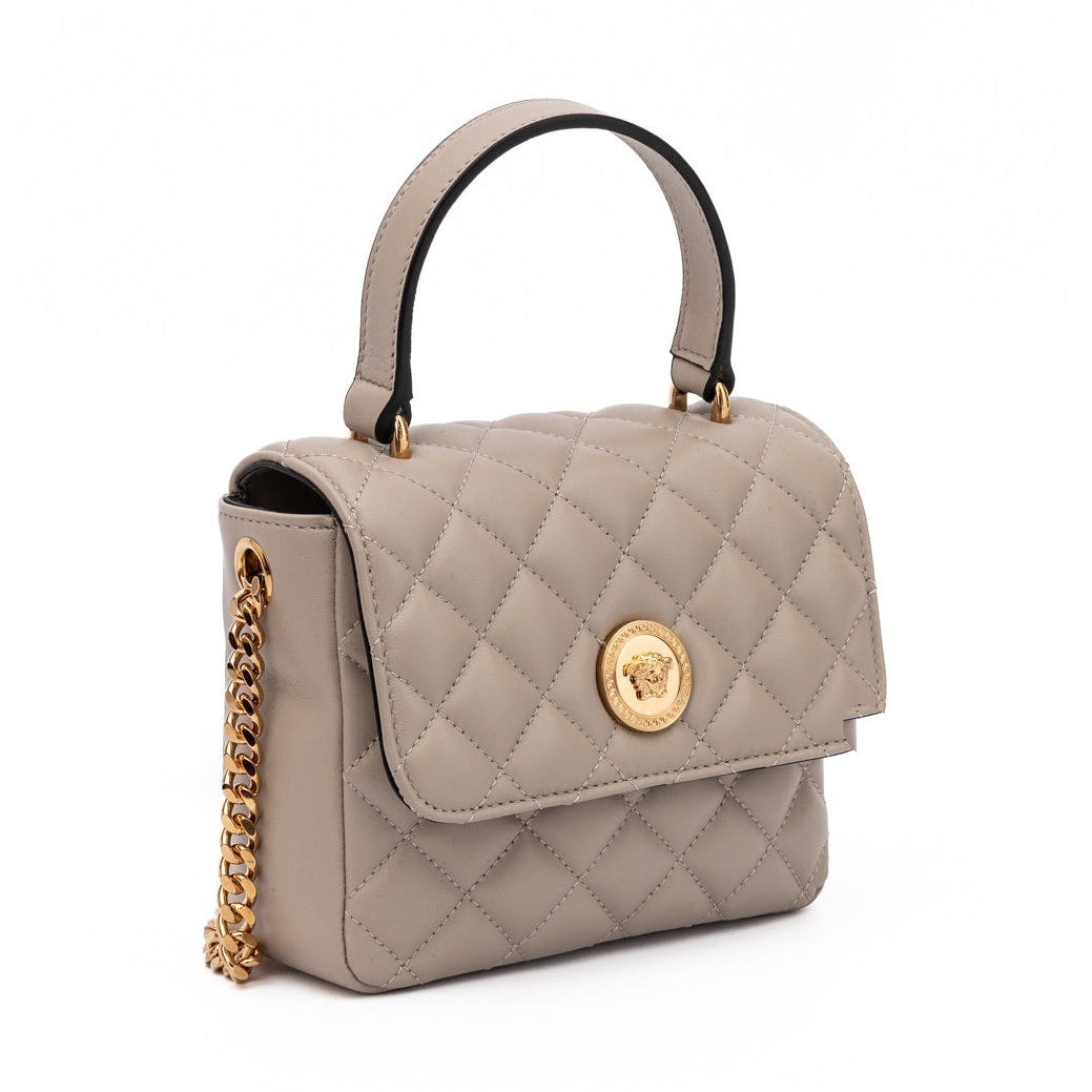 Versace Taupe Quilted Leather Handbag