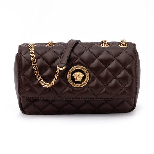 Versace Brown Quilted Leather Shoulder Strap Bag