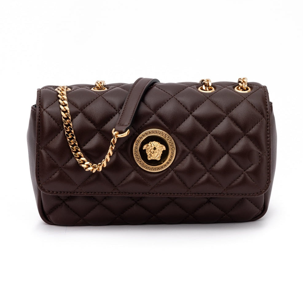 Versace Brown Quilted Leather Shoulder Strap Bag
