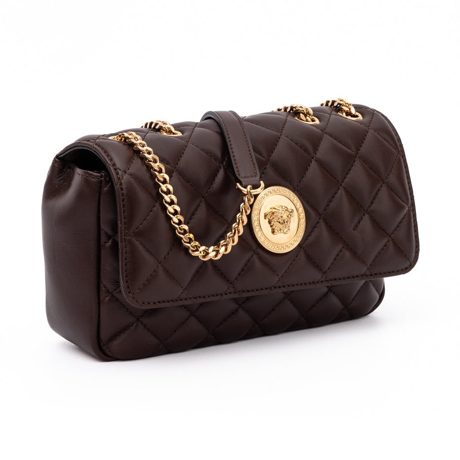 Versace Brown Quilted Leather Shoulder Strap Bag