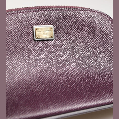 Dolce & Gabbana Dark Purple Leather DG Logo Zip Around Hand Purse Wallet