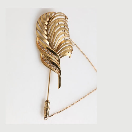 Dolce & Gabbana Gold Sterling Silver925 Leaf Embellished Lapel Pin Brooch