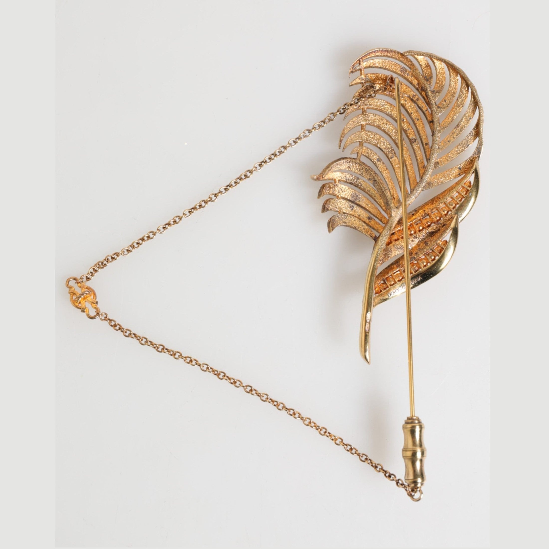 Dolce & Gabbana Gold Sterling Silver925 Leaf Embellished Lapel Pin Brooch