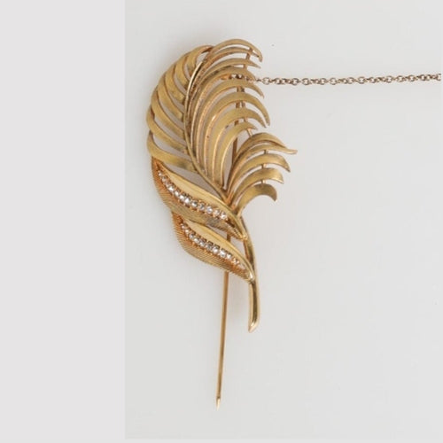 Dolce & Gabbana Gold Sterling Silver925 Leaf Embellished Lapel Pin Brooch